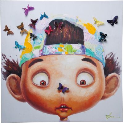 Картина с объемными деталями Boy with Butterflys 100x100 см 35201 в Киеве купить kare-design мебель свет декор