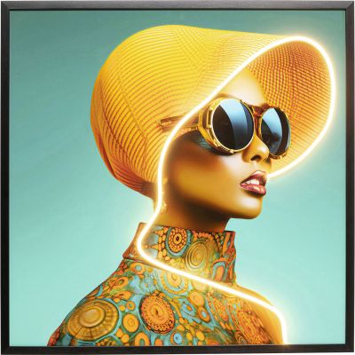 Framed Picture Sun Hat Woman Yellow LED 80x80cm 56576 у Києві купити kare-design меблі світло декор